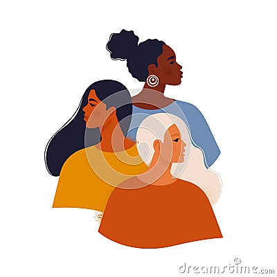 Multi ethnic beauty. Female diverse faces of different ethnicity African, Asian, Chinese, European, Latin American, Arab Vector Illustration