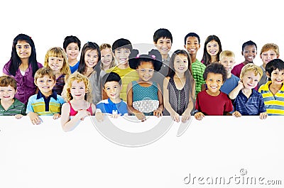 Multi-Ethnic Group Children Holding Empty Billboard Concept Stock Photo