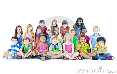 Multi-ethnic group of children sitting Stock Photo