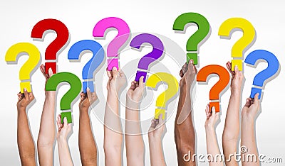 Multi-Ethnic Group of Human Hands Holding Question Marks Stock Photo