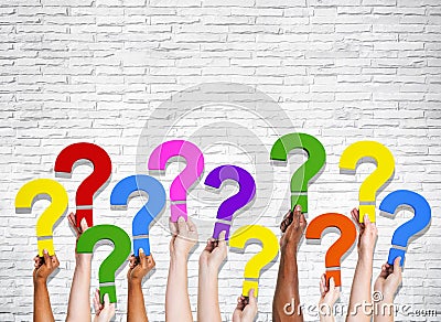 Multi-Ethnic Group of Human Hands Holding Question Marks Stock Photo