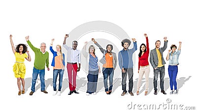 Multi-Ethnic Group of People Arms Raised Stock Photo