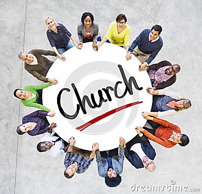 Multi-Ethnic Group of People and Church Concepts Stock Photo