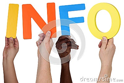 Multi ethnic group of people holding the word info Stock Photo