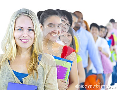 Multi-ethnic group student standing line Concept Stock Photo