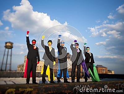 Multi-Ethnic Group of Superhero Businessmen Stock Photo
