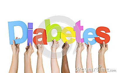 Multi-Ethnic Hands Holding The Word Diabetes Stock Photo