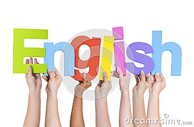 Multi-Ethnic Hands Holding The Word English Stock Photo