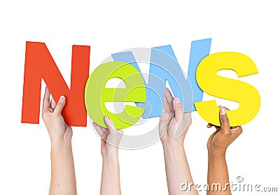 Multi-Ethnic Hands Holding The Word News Stock Photo