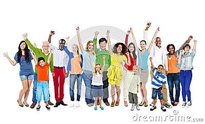 Multi-Ethnic People Arms Raised Stock Photo