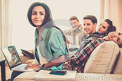 Multi ethnic young students preparing for exams Stock Photo