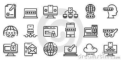 Multi-factor authentication icons set, outline style Vector Illustration