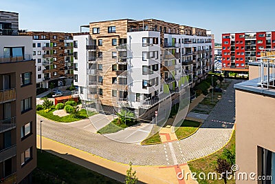 Multi-family building, town aerial view. Stock Photo