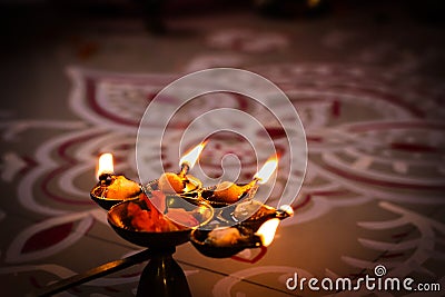 Multi flame lamp panchapradip as an offering to god for worship Stock Photo