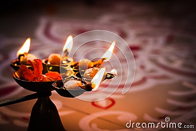 Multi flame lamp panchapradip as an offering to god for worship Stock Photo