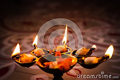 Multi flame lamp panchapradip as an offering to god for worship Stock Photo