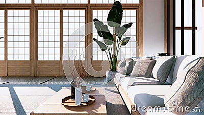 Multi function room ideas, japanese room interior design.3D rendering Stock Photo