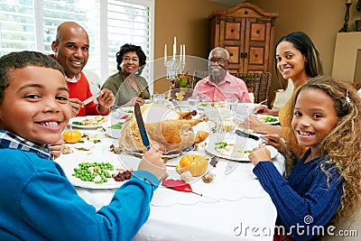 Multi Generation Family Celebrating Thanksgiving Stock Photo