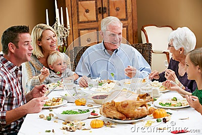 Multi Generation Family Celebrating Thanksgiving Stock Photo