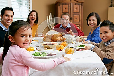 Multi Generation Family Celebrating Thanksgiving Stock Photo