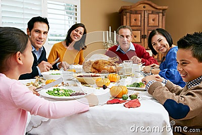 Multi Generation Family Celebrating Thanksgiving Stock Photo