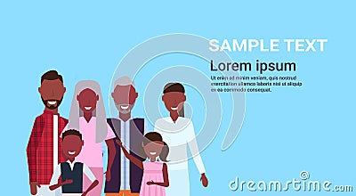 Multi-generation family standing together african american grandparents parents and children gathering concept blue Vector Illustration