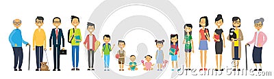 Multi generation family on white background. Parents and grandparrents, teens and children, tree of genus happy family Vector Illustration