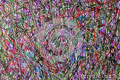 Multi-layer multi-colored background with a chaotic pattern. Modernist surreal Inspired graphic artwork. Modern pattern in vivid c Stock Photo