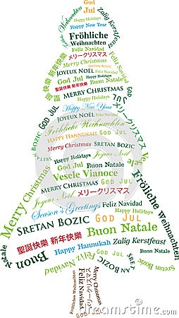 Multi-Lingual Textual Christmas Tree Stock Photo