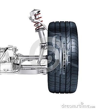 Multi link front car suspension, with brake. Stock Photo