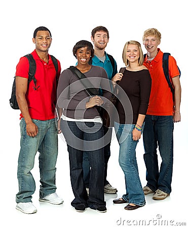 Multi-racial college students on white Stock Photo