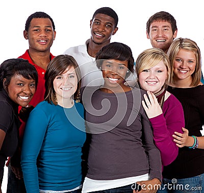 Multi-racial college students on white Stock Photo