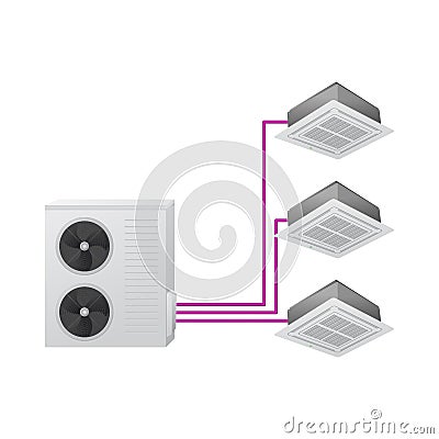 Multi split air conditioning system. Vector Illustration