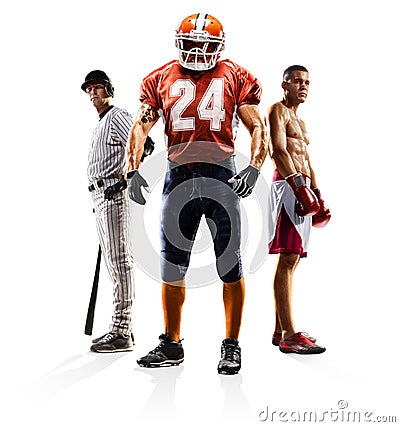 Multi sport collage baseball american football boxing Stock Photo