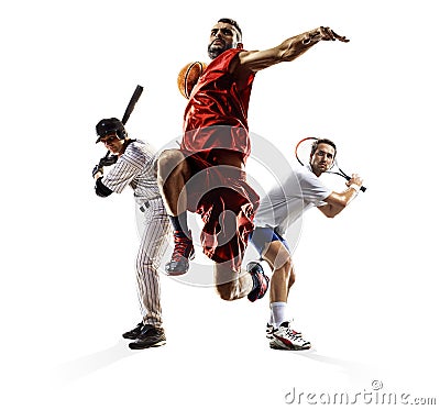 Multi sport collage baseball tennis bascketball Stock Photo