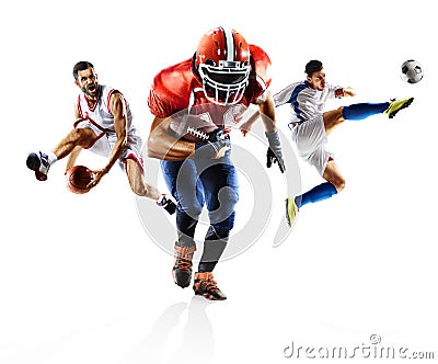 Multi sport collage soccer american football bascketball Stock Photo