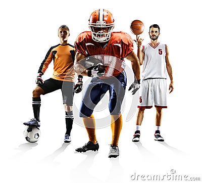 Multi sport collage soccer american football bascketball Stock Photo