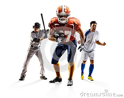 Multi sport collage soccer american football baseball Stock Photo