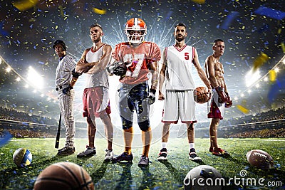 Multi sports proud players collage on grand arena Stock Photo