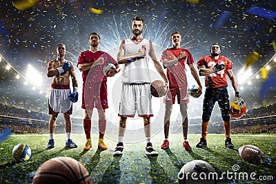 Multi sports proud players collage on grand arena Stock Photo