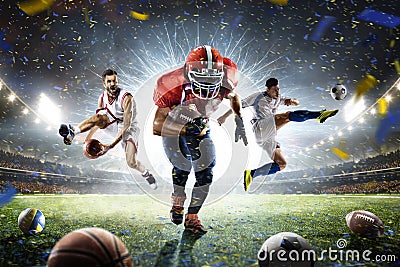 Multi sports proud players collage on grand arena Stock Photo