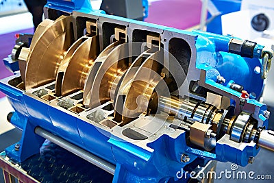 Multi-stage centrifugal pump in cross section Stock Photo