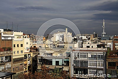 Multi-storey buildings and roofs in Barcelona Editorial Stock Photo