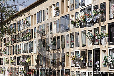 Multi-storey columbarium with flowers Editorial Stock Photo