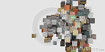 Multi surface cube Random distribution background 3D illustration Cartoon Illustration