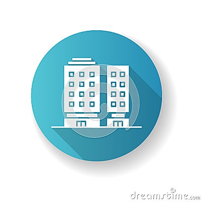 Multiapartment complex blue flat design long shadow glyph icon Vector Illustration