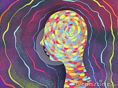 Multicolor abstract profile of a person, a symbol of inspiration and creativity, negative and positive emotions, internal Stock Photo