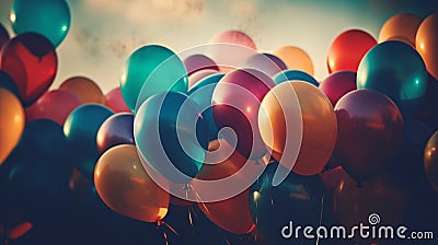 multicolor balloons with a retro instagram filter effect, concept of happy birthday in summer Stock Photo