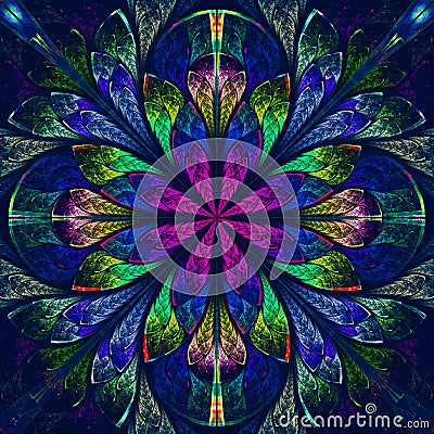 Multicolor beautiful fractal in stained glass window style. Comp Stock Photo