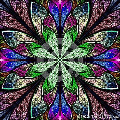 Multicolor beautiful fractal in stained glass window style. Comp Stock Photo